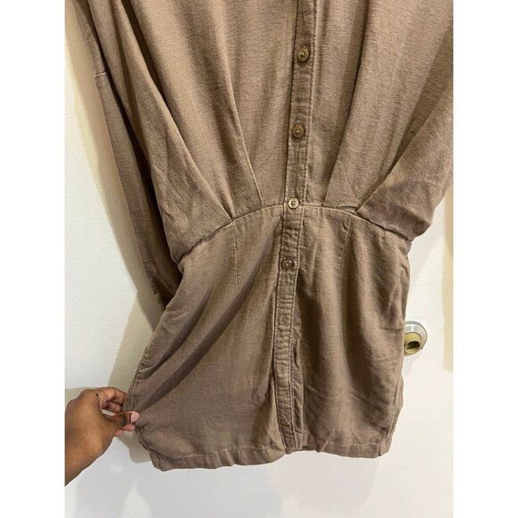 Abercrombie & Fitch Neutral Brown Linen Blend Mini Dress Minimalist Fall Chic - Picture 8 of 12